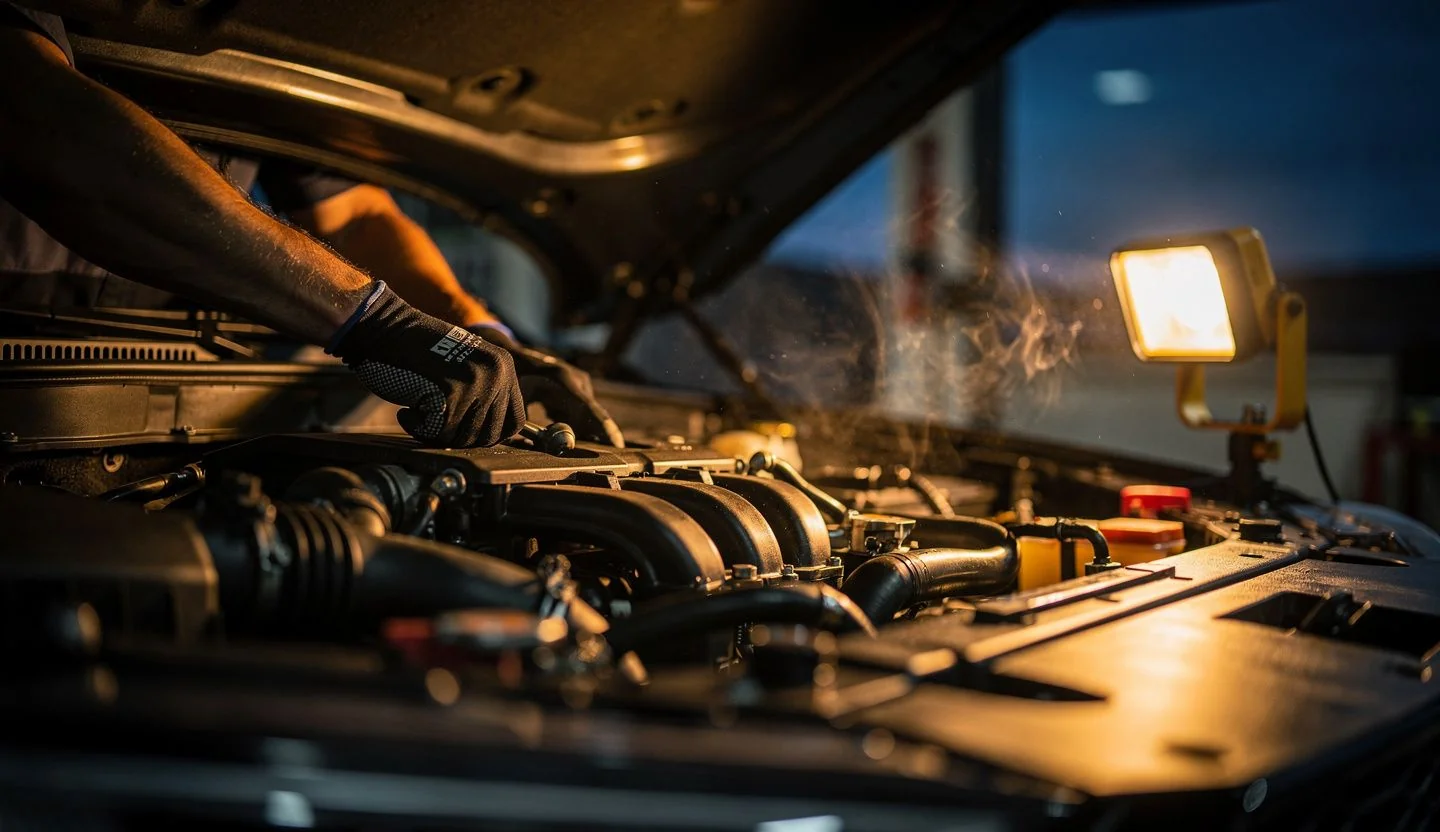 Mechanic working on engine